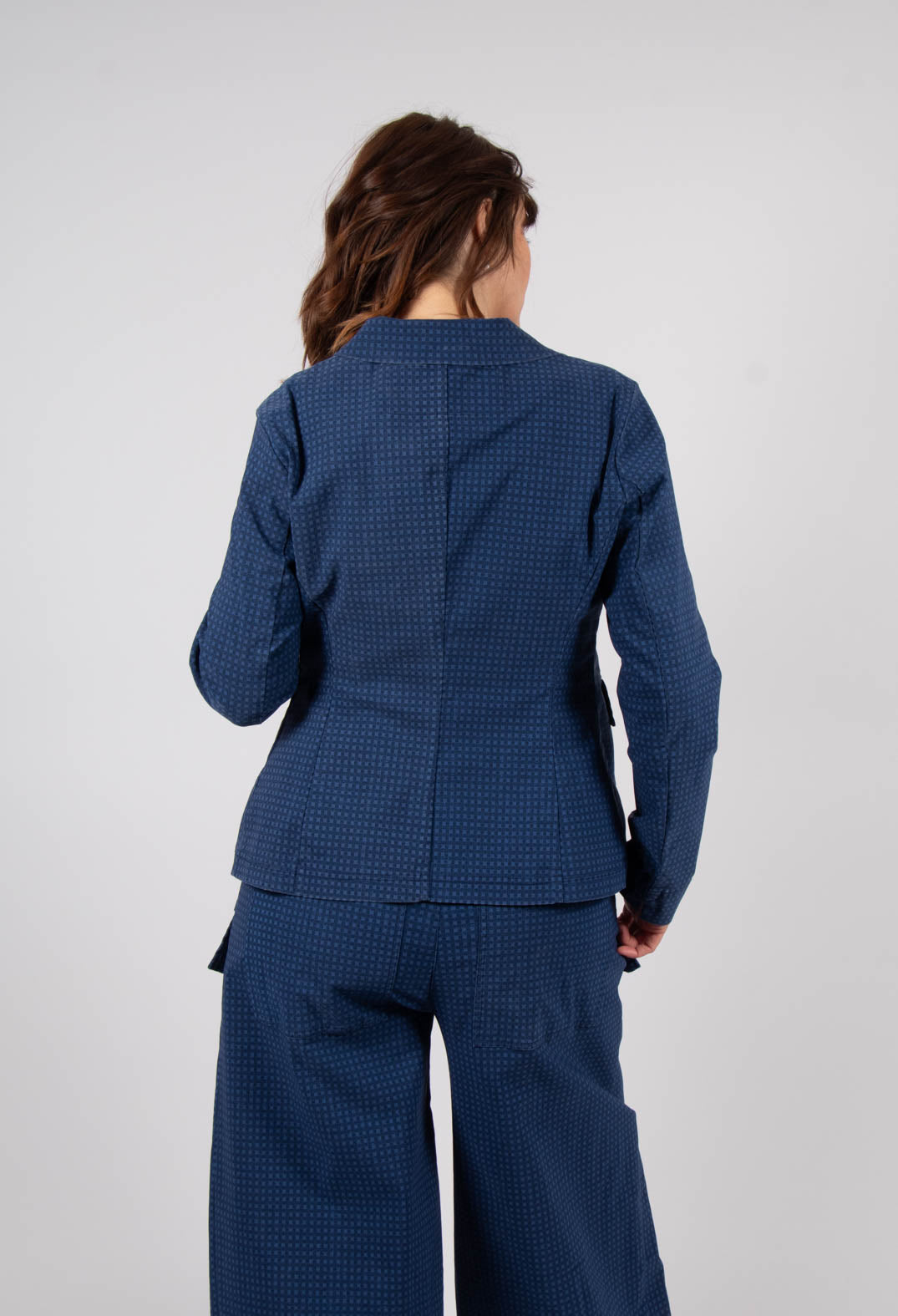 Fitted Jacket in Navy Check