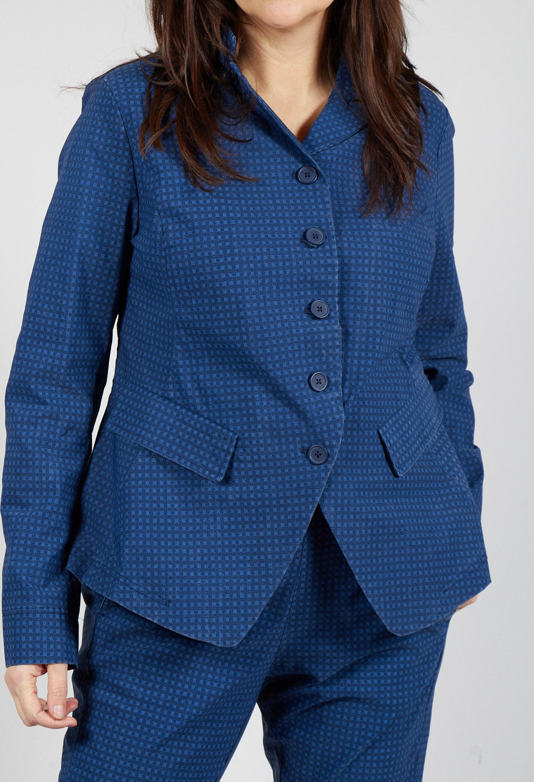 Fitted Jacket in Navy Check