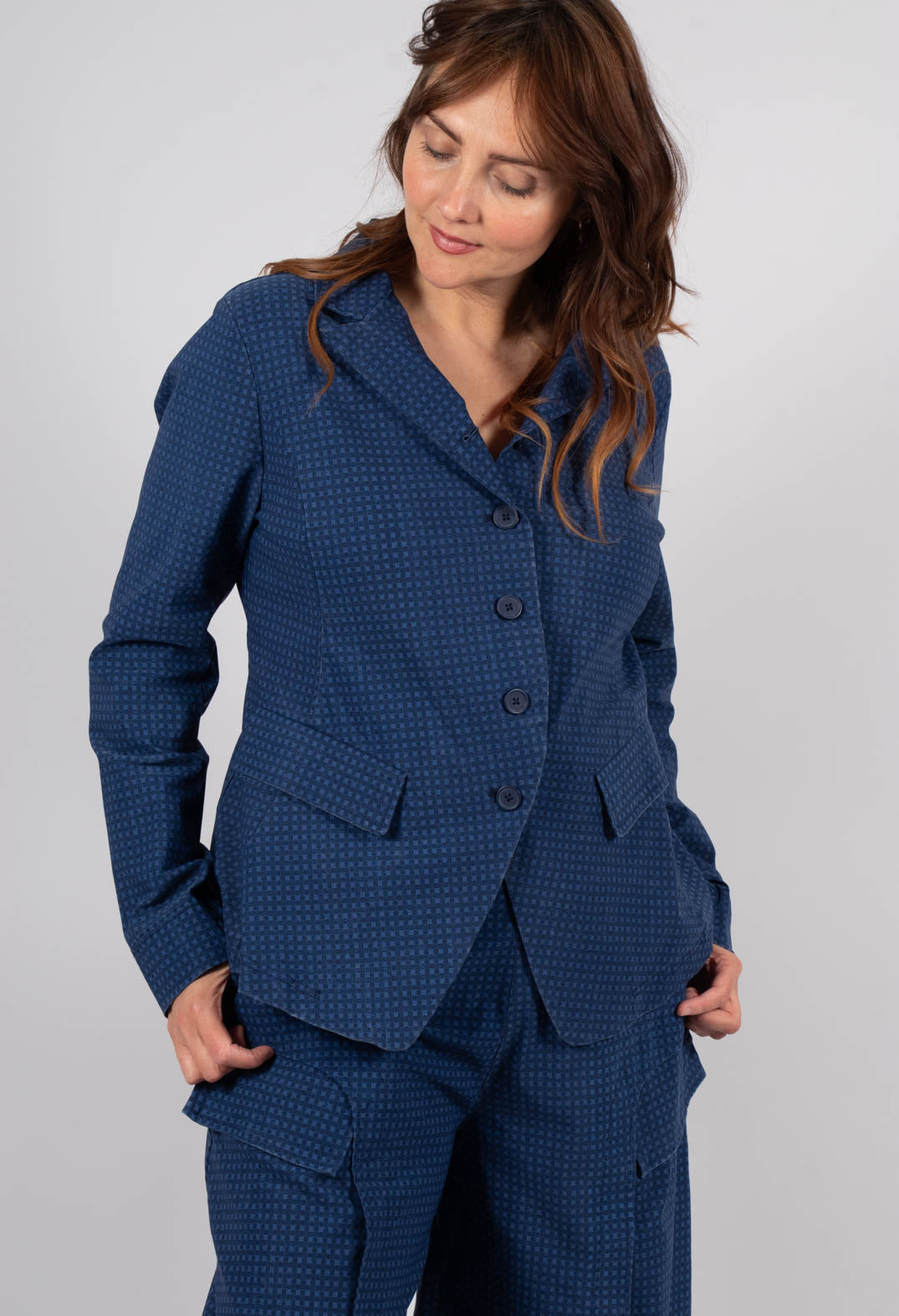 Fitted Jacket in Navy Check