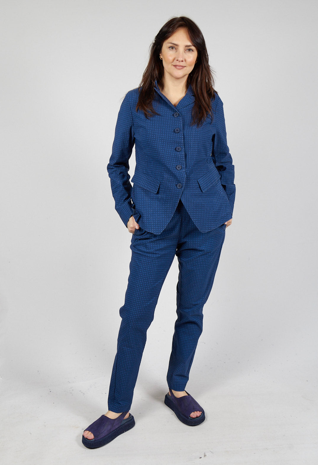 Fitted Jacket in Navy Check