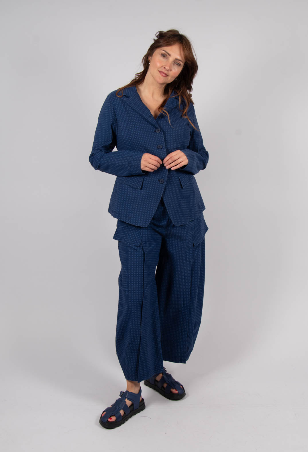 Fitted Jacket in Navy Check
