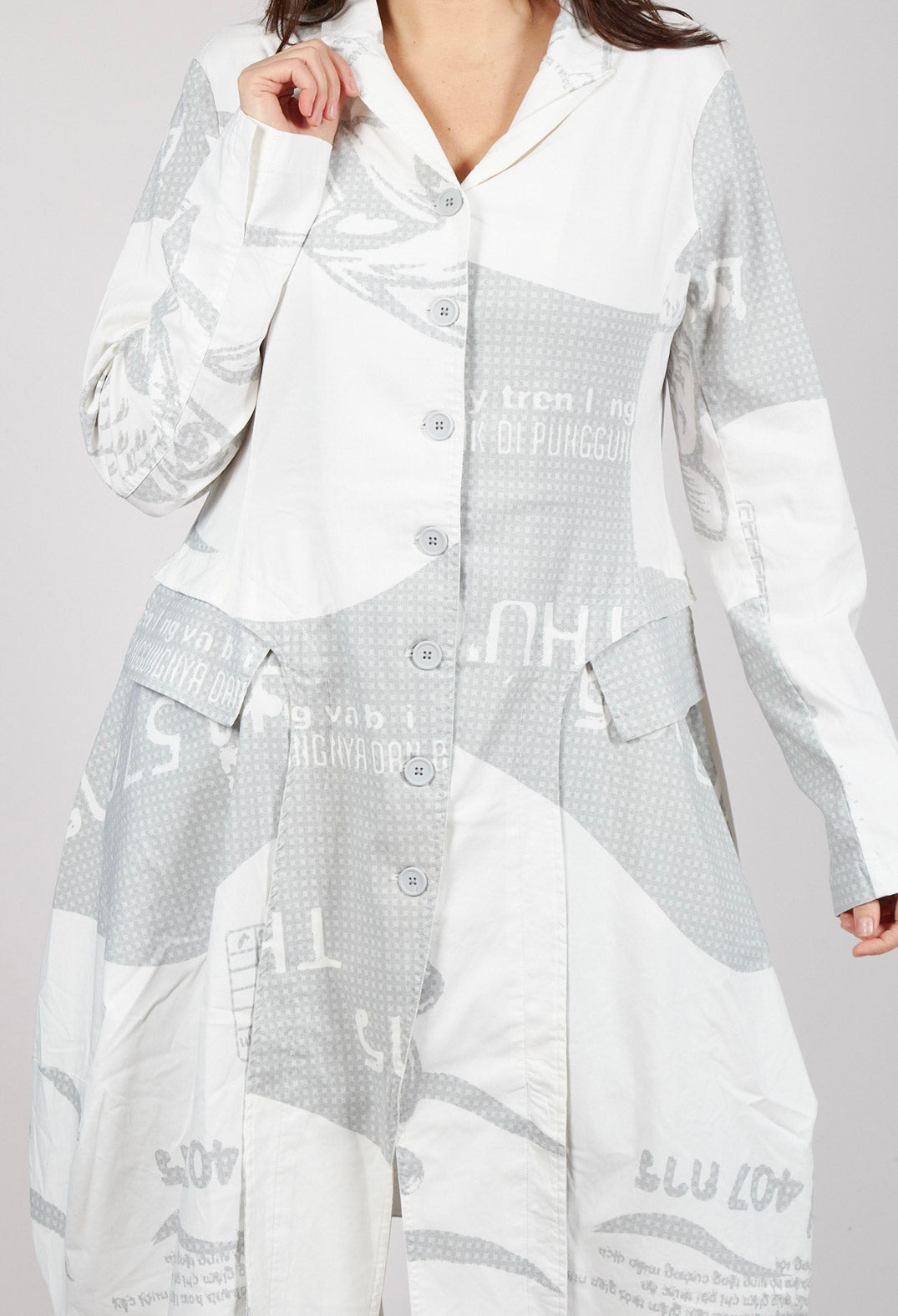 Tulip Hem Coat in Grey Print