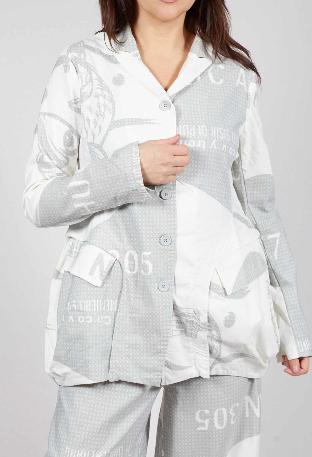 Tulip Hem Jacket in Grey Print