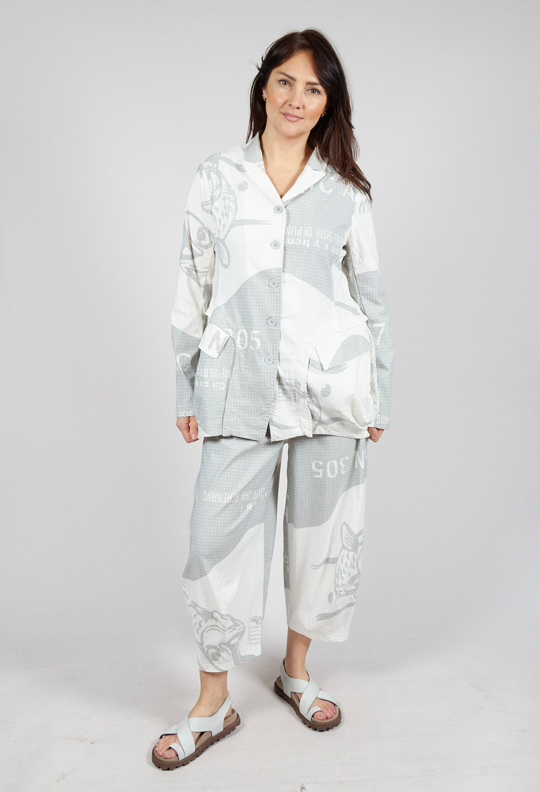 Tulip Hem Jacket in Grey Print
