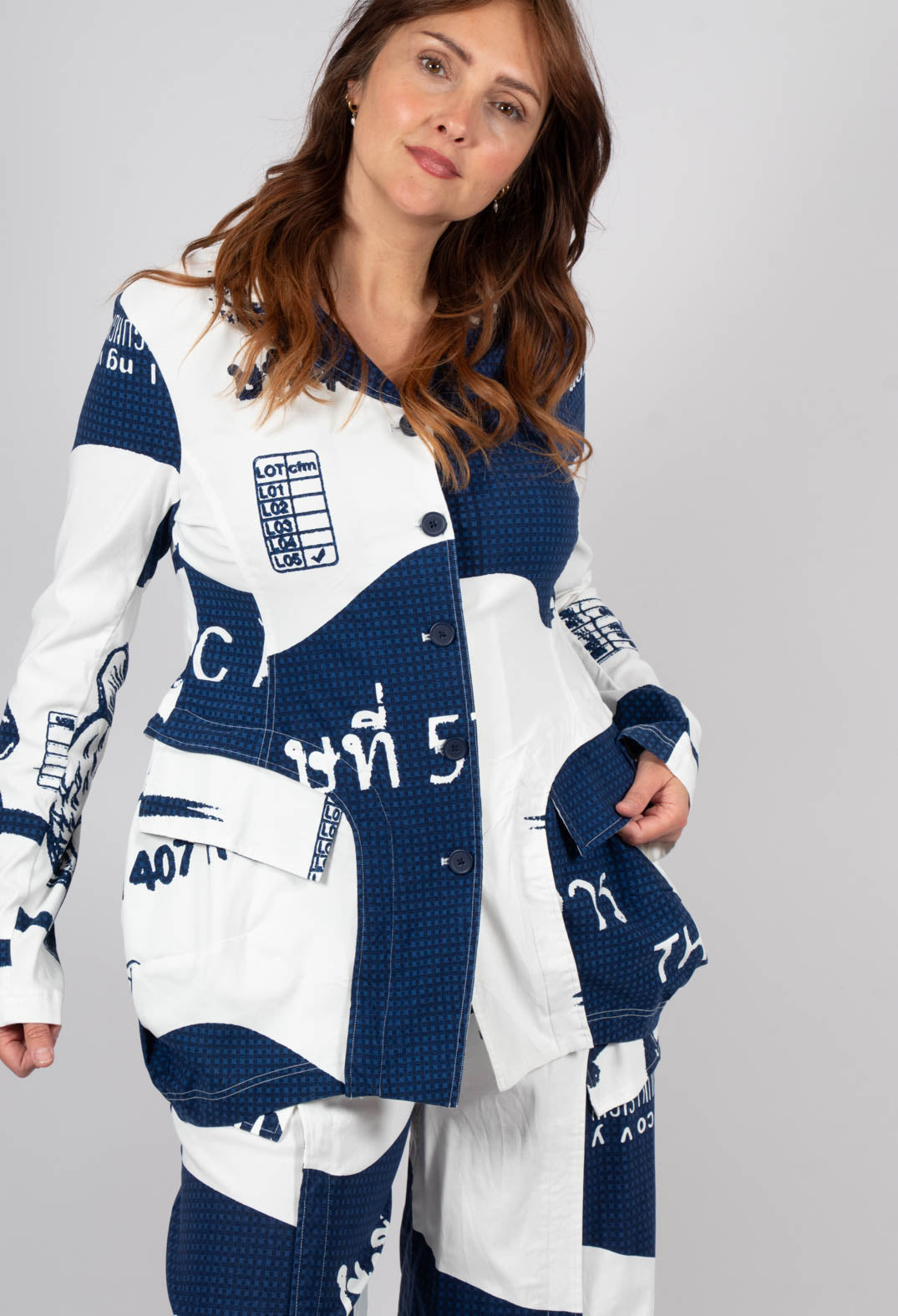 Tulip Hem Jacket in Navy Print