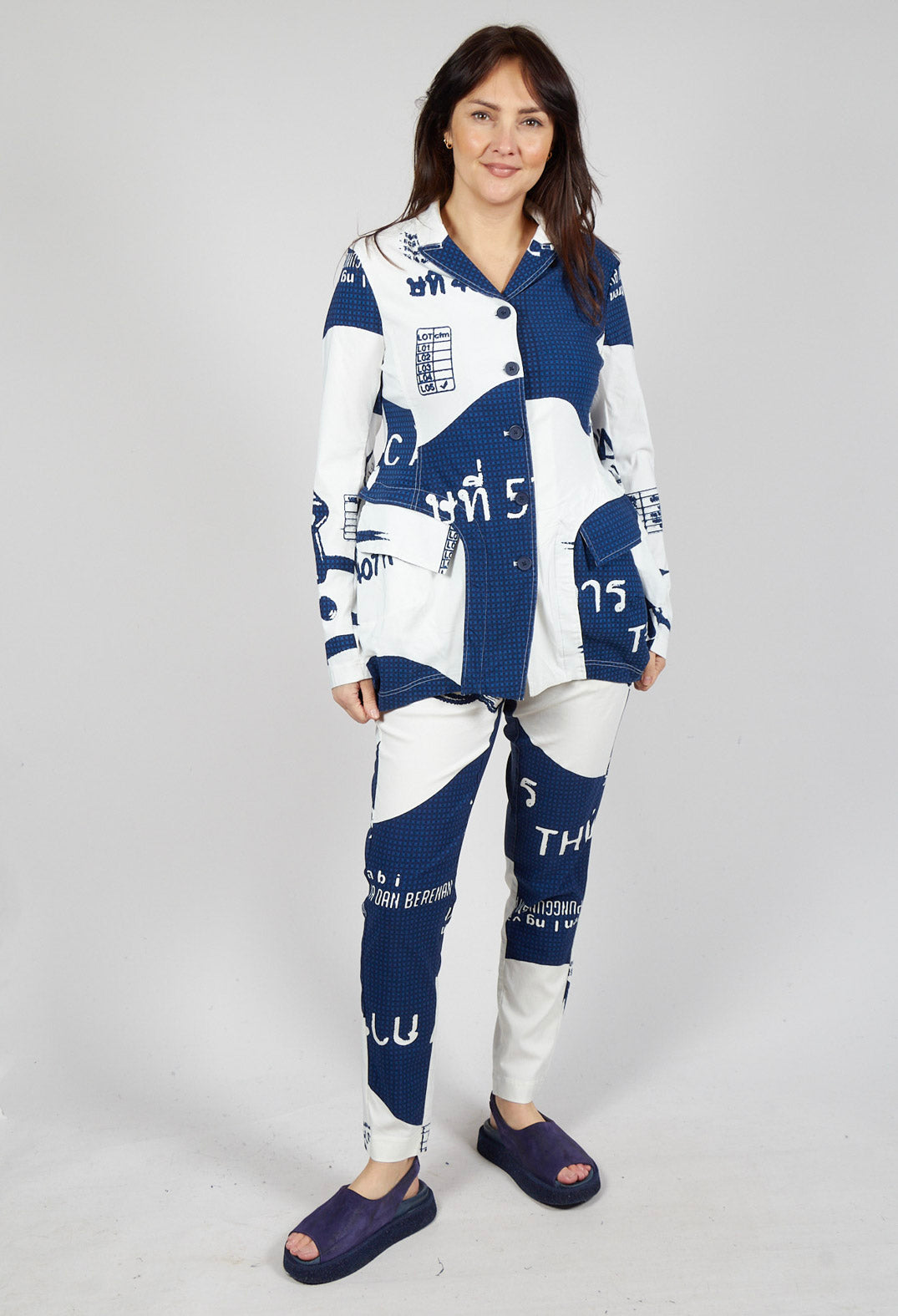 Tulip Hem Jacket in Navy Print