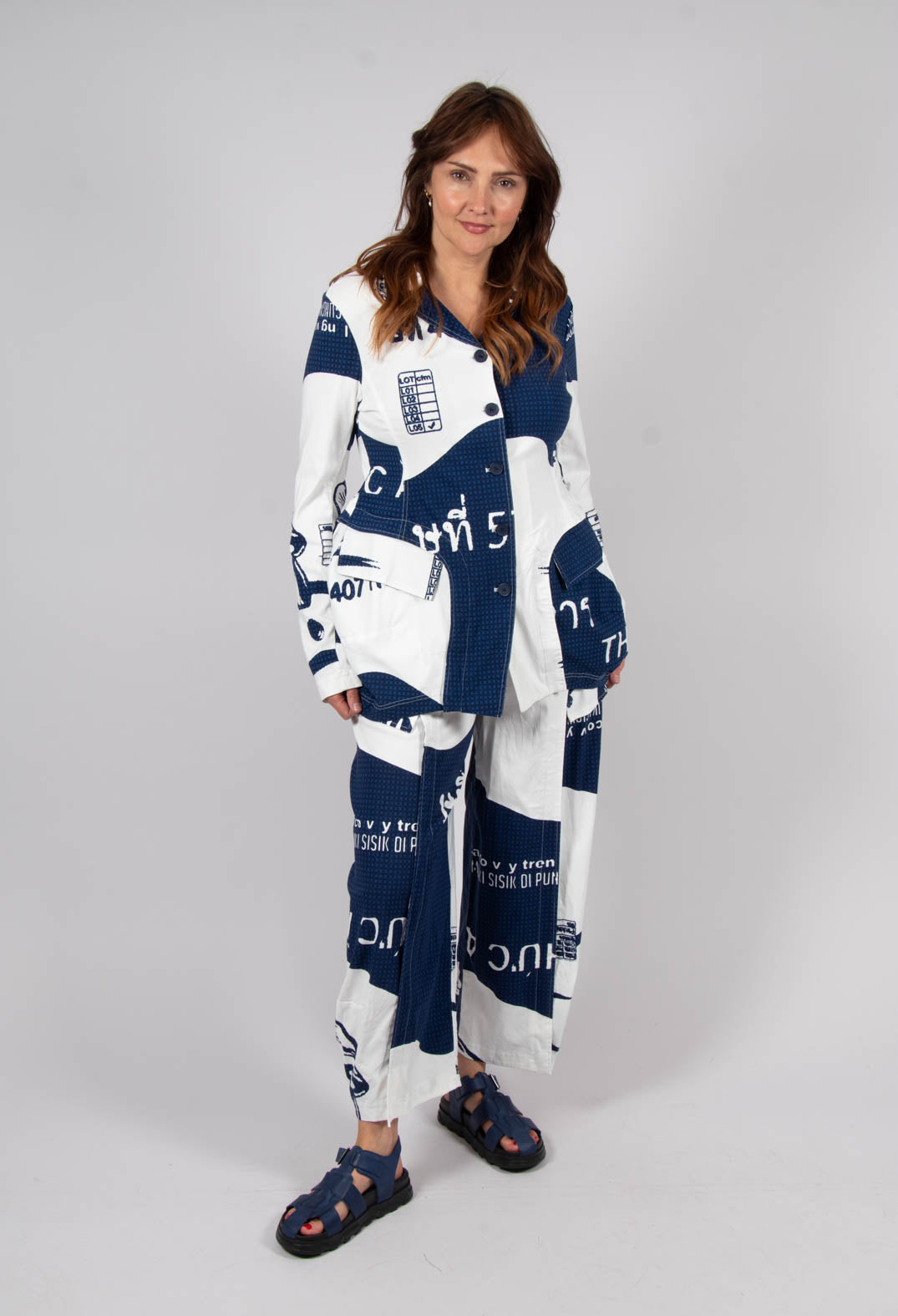 Tulip Hem Jacket in Navy Print