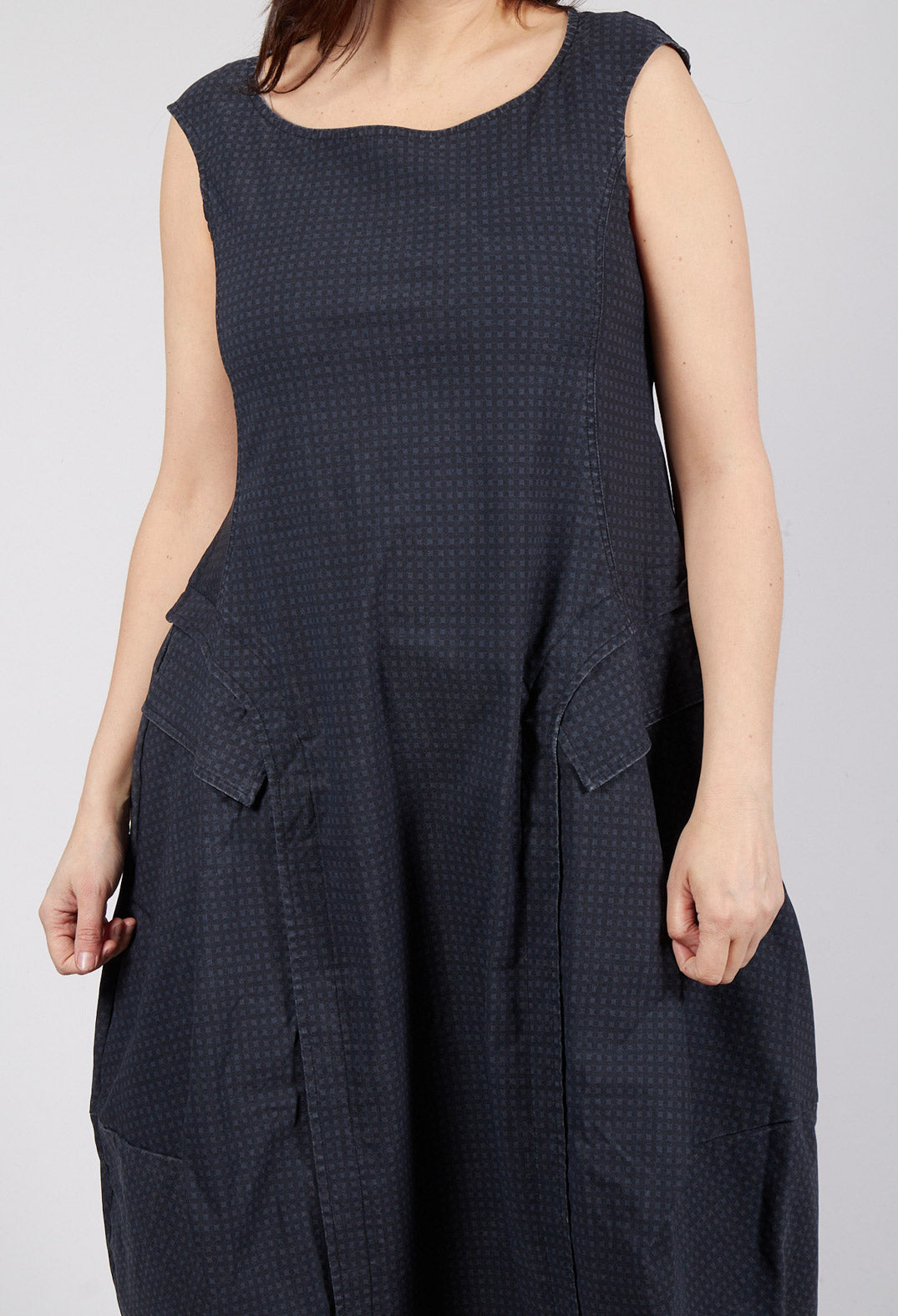 Tulip Dress with Front Panel in Black Check