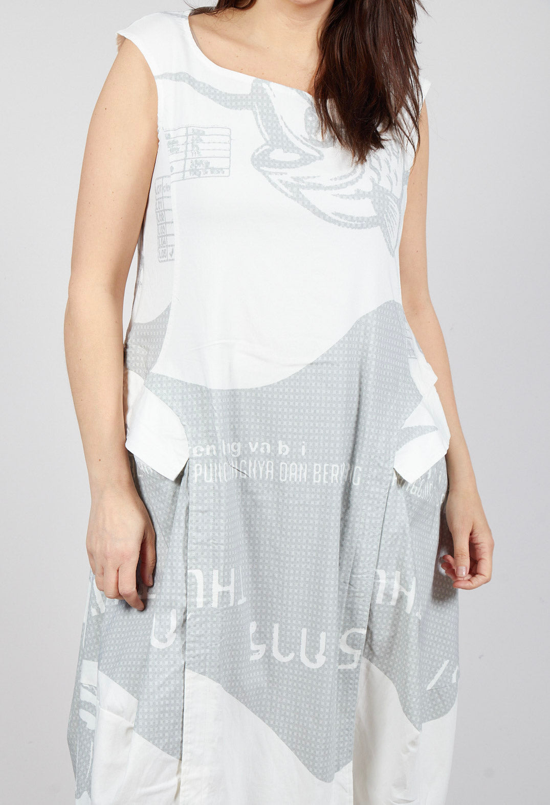 Tulip Dress with Front Panel in Grey Print
