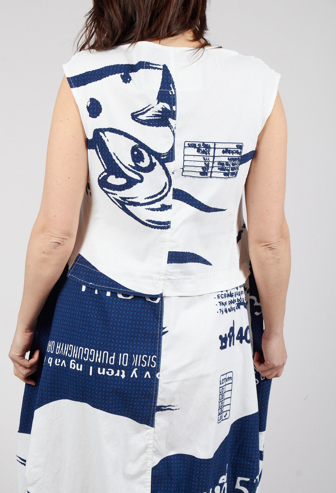 Tulip Dress with Front Panel in Navy Print