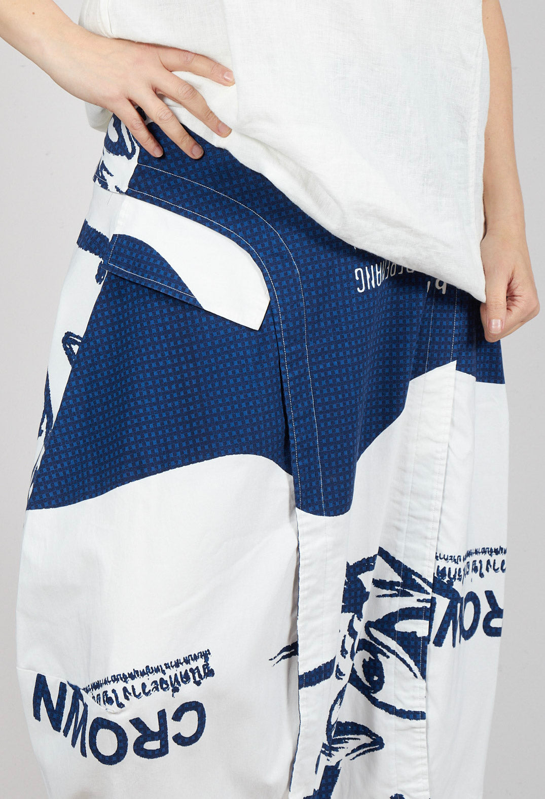 Tulip Skirt with Front Panel in Navy Print