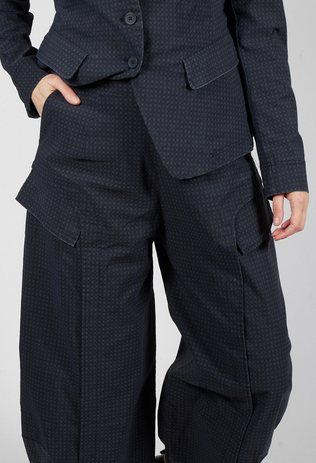 Tulip Trousers with Front Panels in Black Check