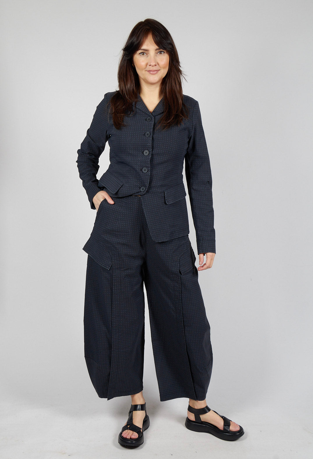 Tulip Trousers with Front Panels in Black Check