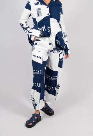 Tulip Trousers with Front Panels in Navy Print