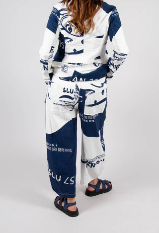 Tulip Trousers with Front Panels in Navy Print