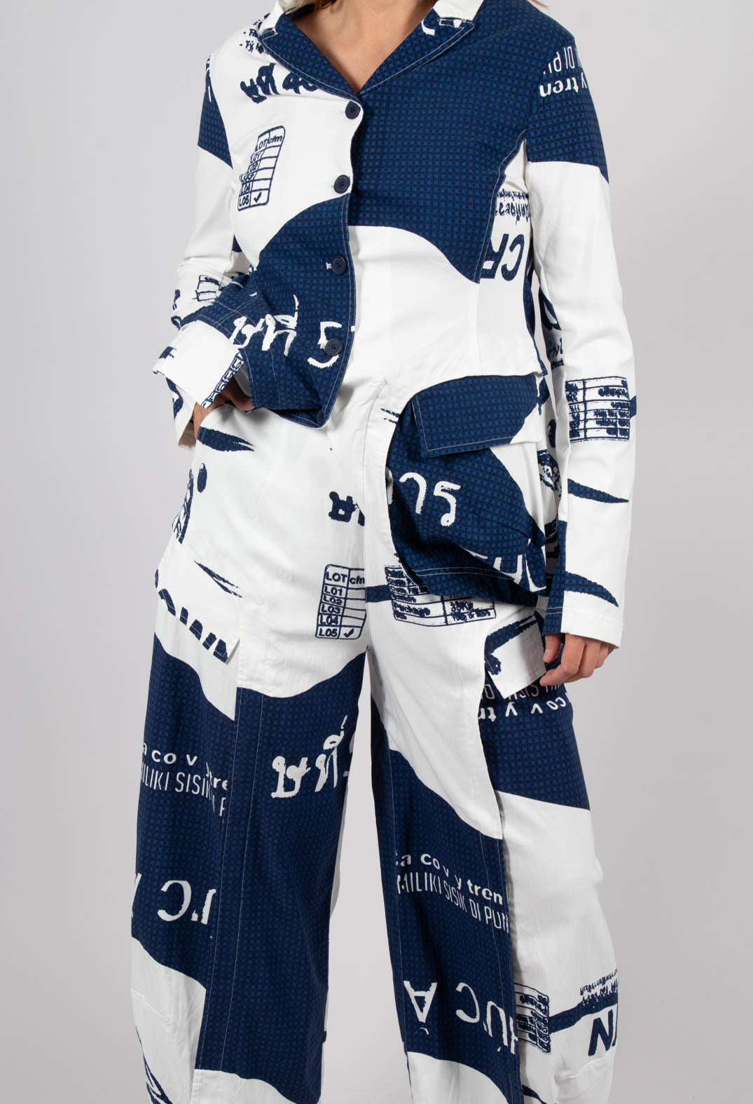 Tulip Trousers with Front Panels in Navy Print