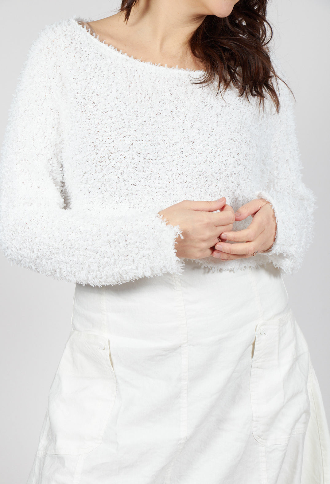 Textured Cropped Jumper in Offwhite