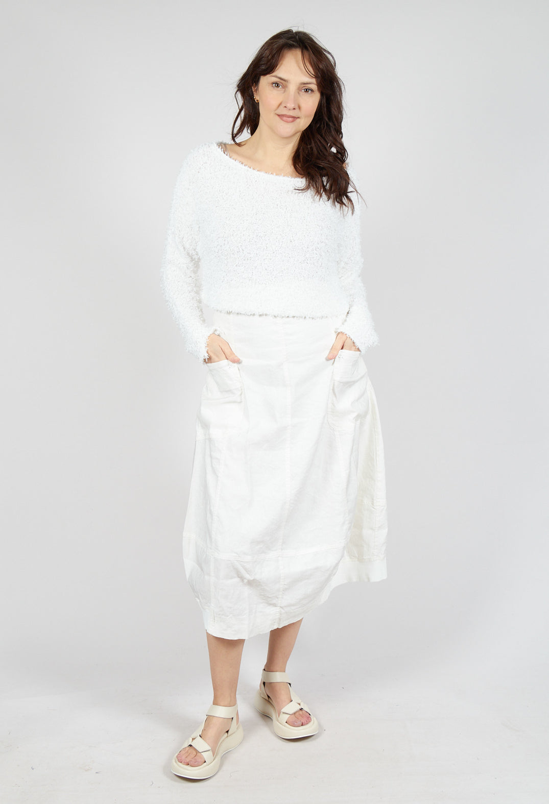 Textured Cropped Jumper in Offwhite