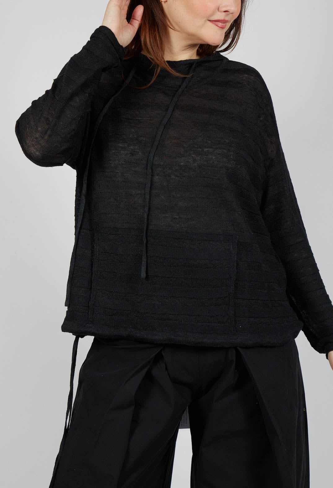 Lightweight Hooded Pullover in Black