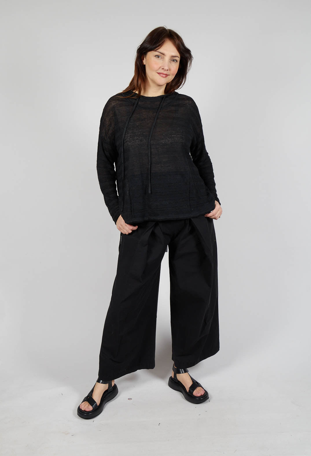 Lightweight Hooded Pullover in Black