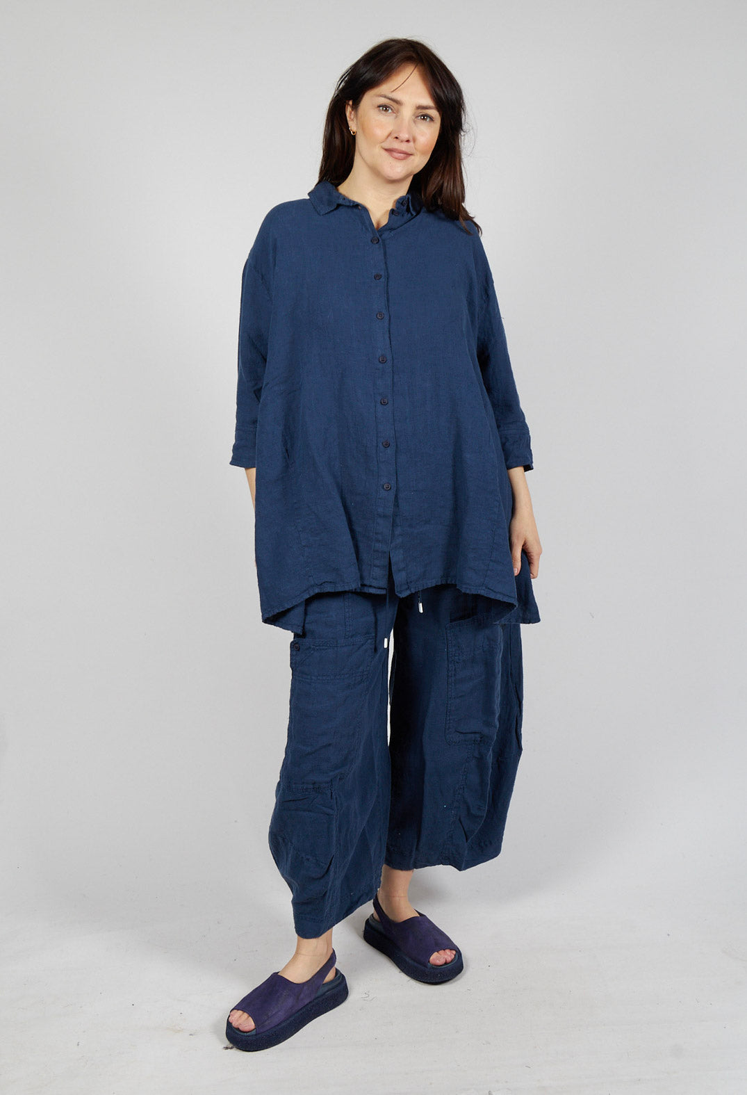 Oversized Linen Shirt in Navy