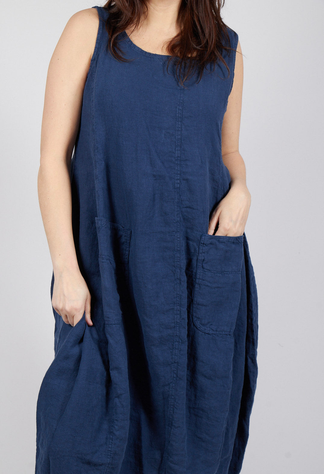 Tulip Hem Linen Dress in Navy