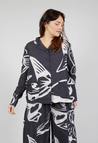 Boxy Linen Jacket in Black Print