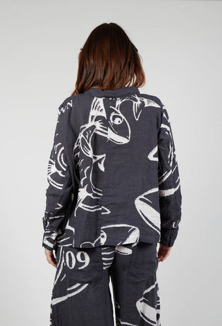 Boxy Linen Jacket in Black Print
