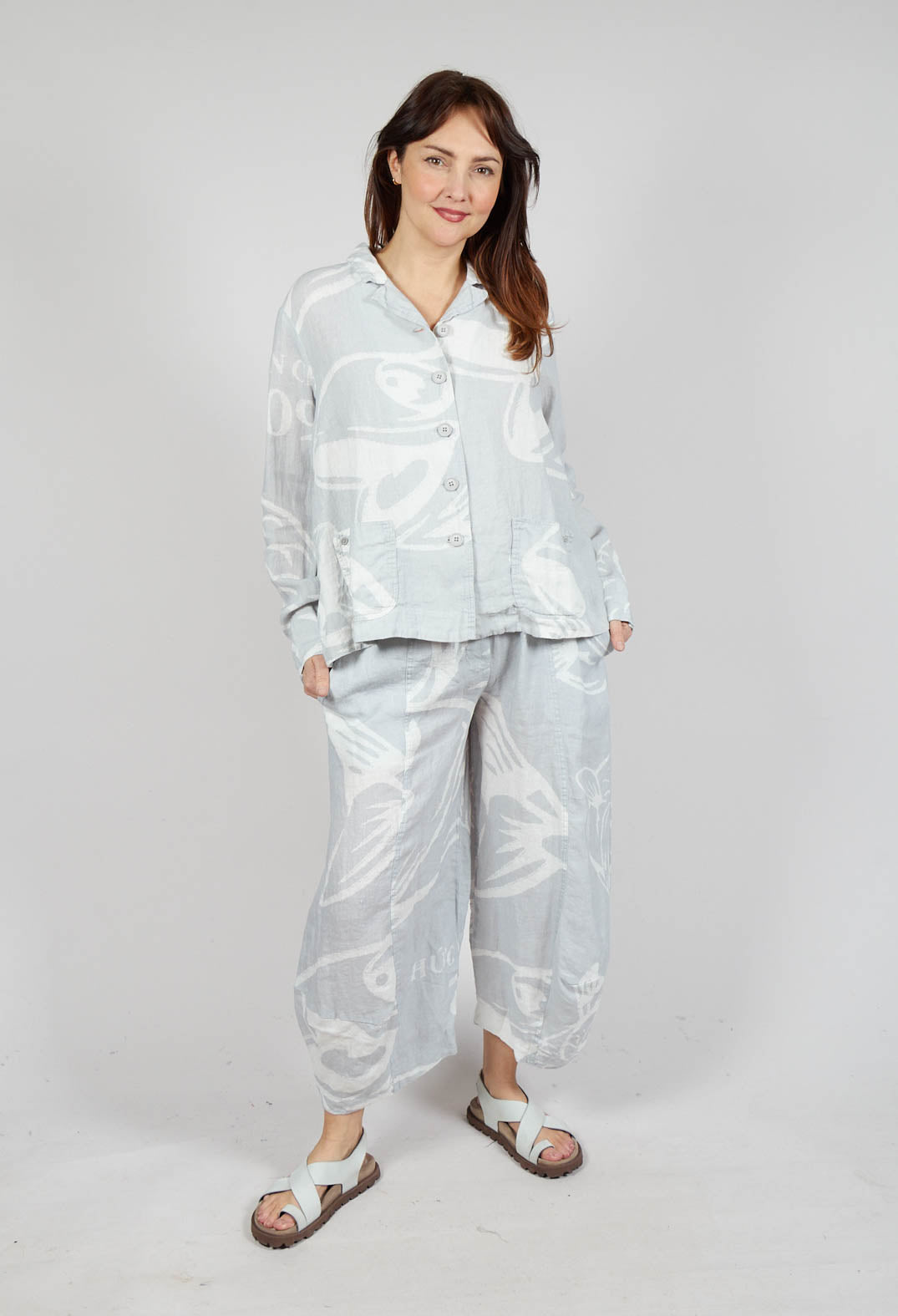 Boxy Linen Jacket in Grey Print