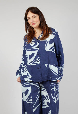 Boxy Linen Jacket in Navy Print