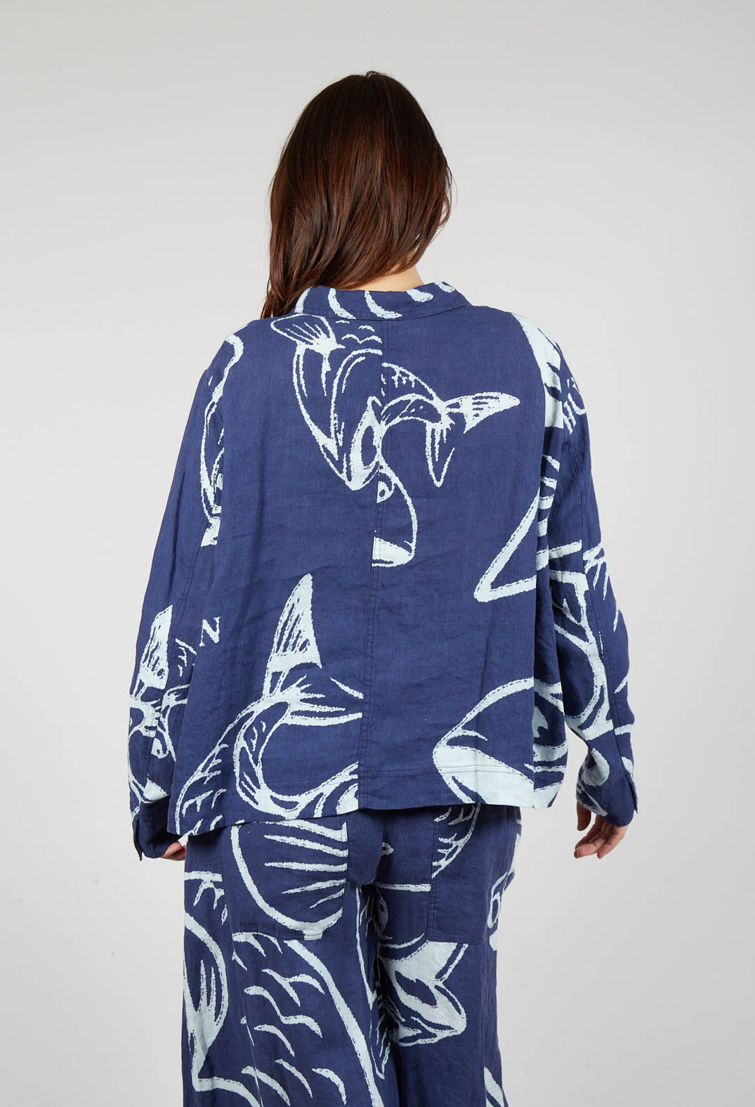 Boxy Linen Jacket in Navy Print
