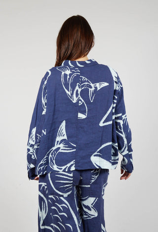 Boxy Linen Jacket in Navy Print