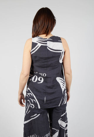Linen Vest Top in Black Print