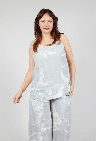 Linen Vest Top in Grey Print