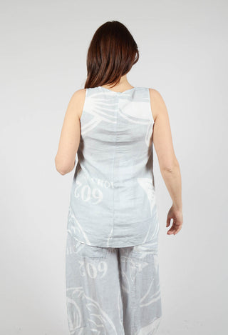 Linen Vest Top in Grey Print