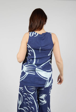 Linen Vest Top in Navy Print