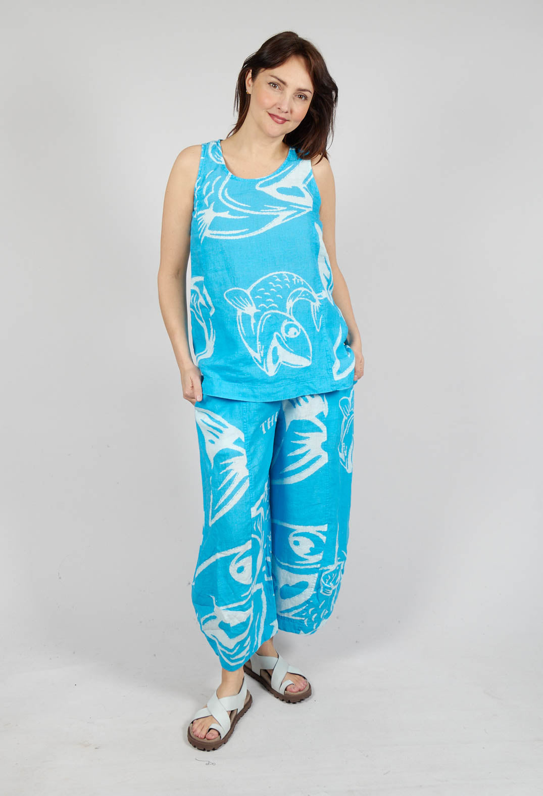 Linen Vest Top in Malibu Print