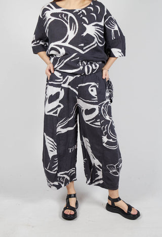 Linen Balloon Trousers in Black Print