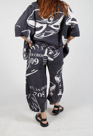 Linen Balloon Trousers in Black Print