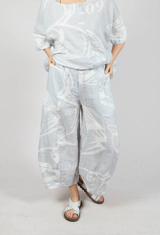 Linen Balloon Trousers in Grey Print