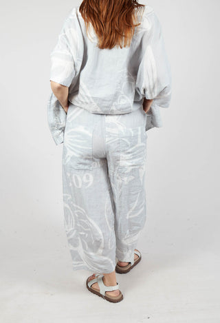 Linen Balloon Trousers in Grey Print