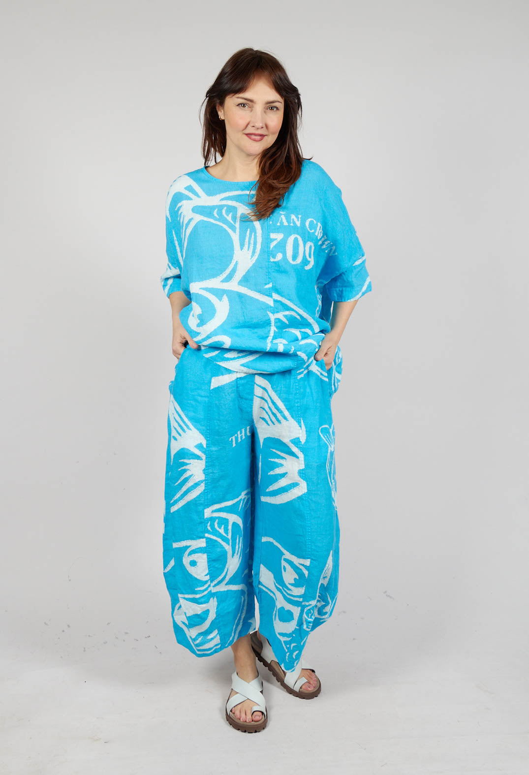 Linen Balloon Trousers in Malibu Print