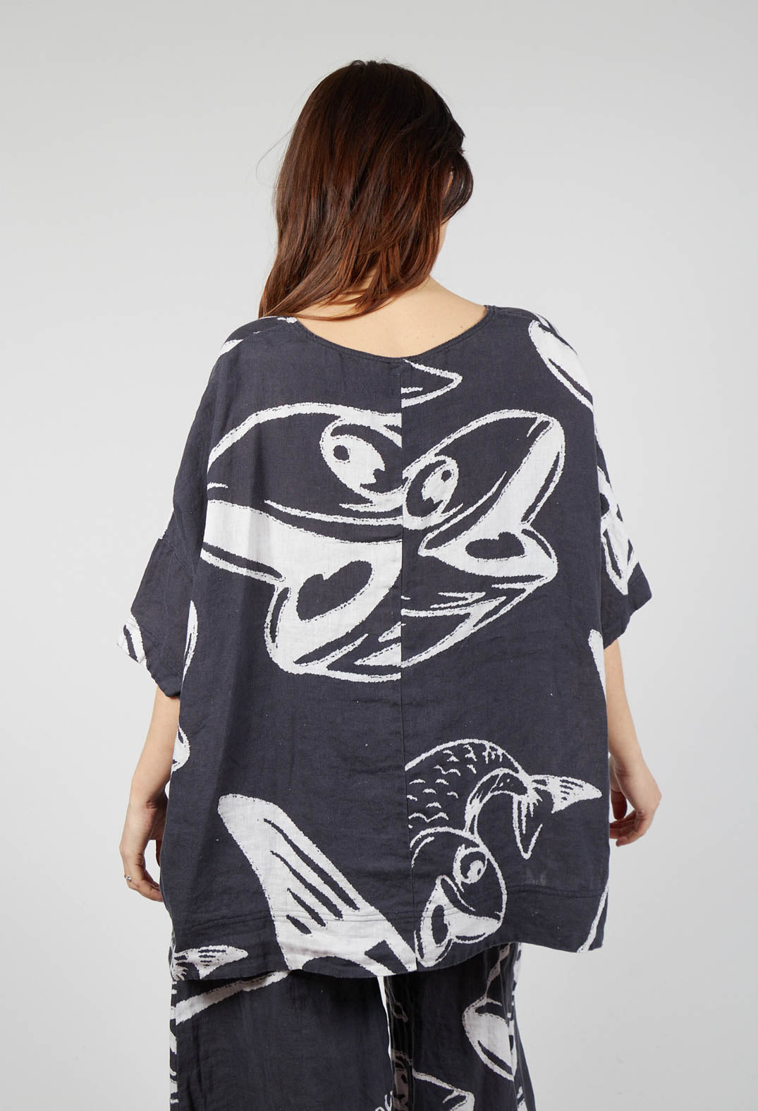 Linen Oversized Top in Black Print