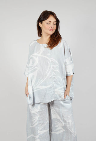 Linen Oversized Top in Grey Print