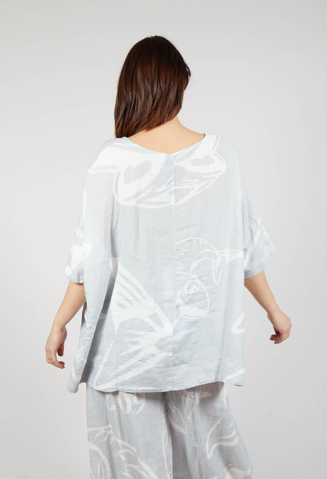Linen Oversized Top in Grey Print