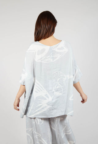 Linen Oversized Top in Grey Print
