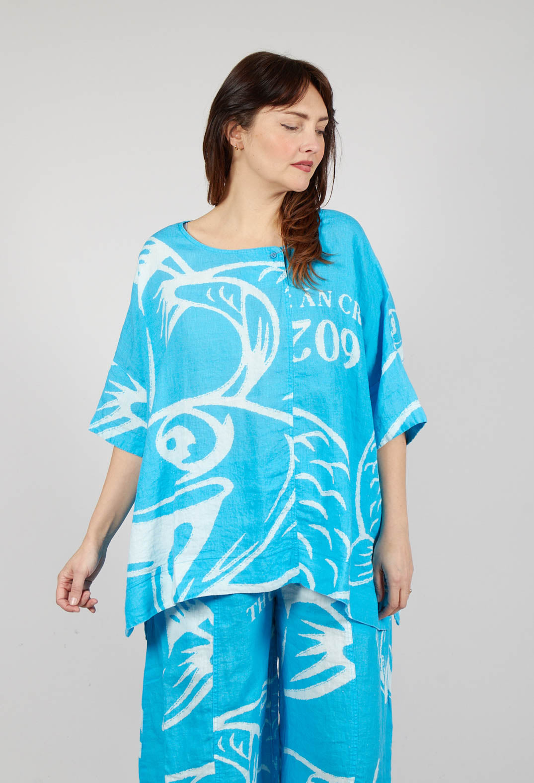 Linen Oversized Top in Malibu Print