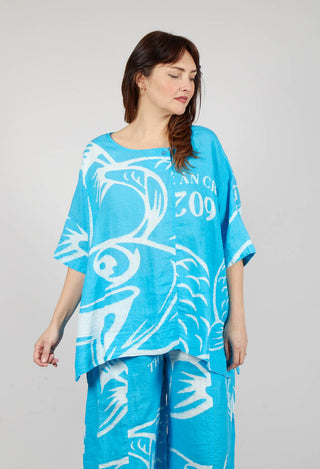 Linen Oversized Top in Malibu Print