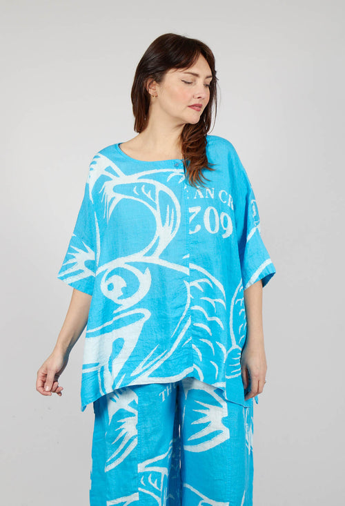 Linen Oversized Top in Malibu Print