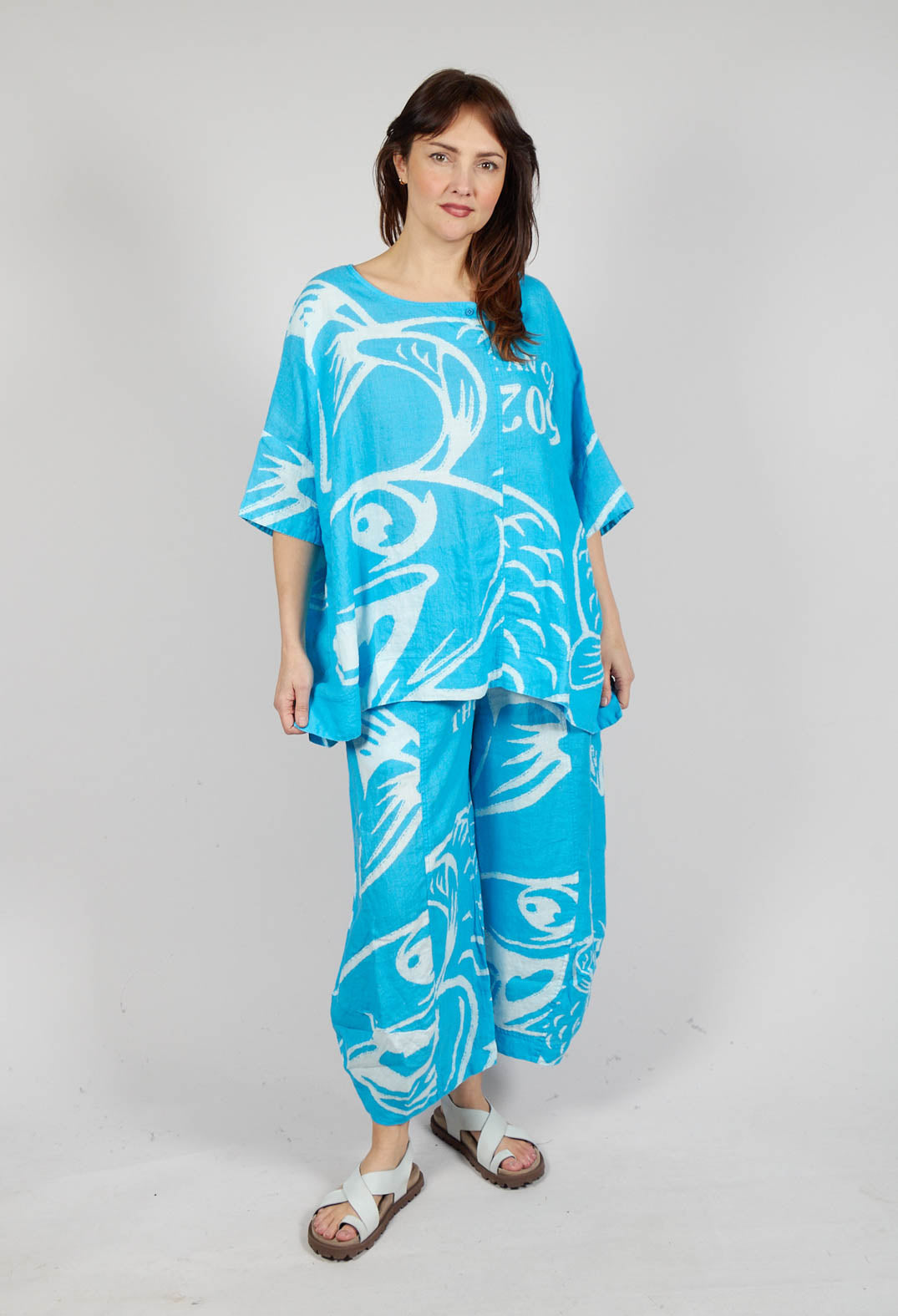 Linen Oversized Top in Malibu Print